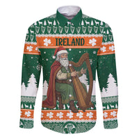 Ireland Christmas Personalized Family Matching Off Shoulder Maxi Dress and Hawaiian Shirt Daidi na Nollag With Irish Harp - Wonder Print Shop