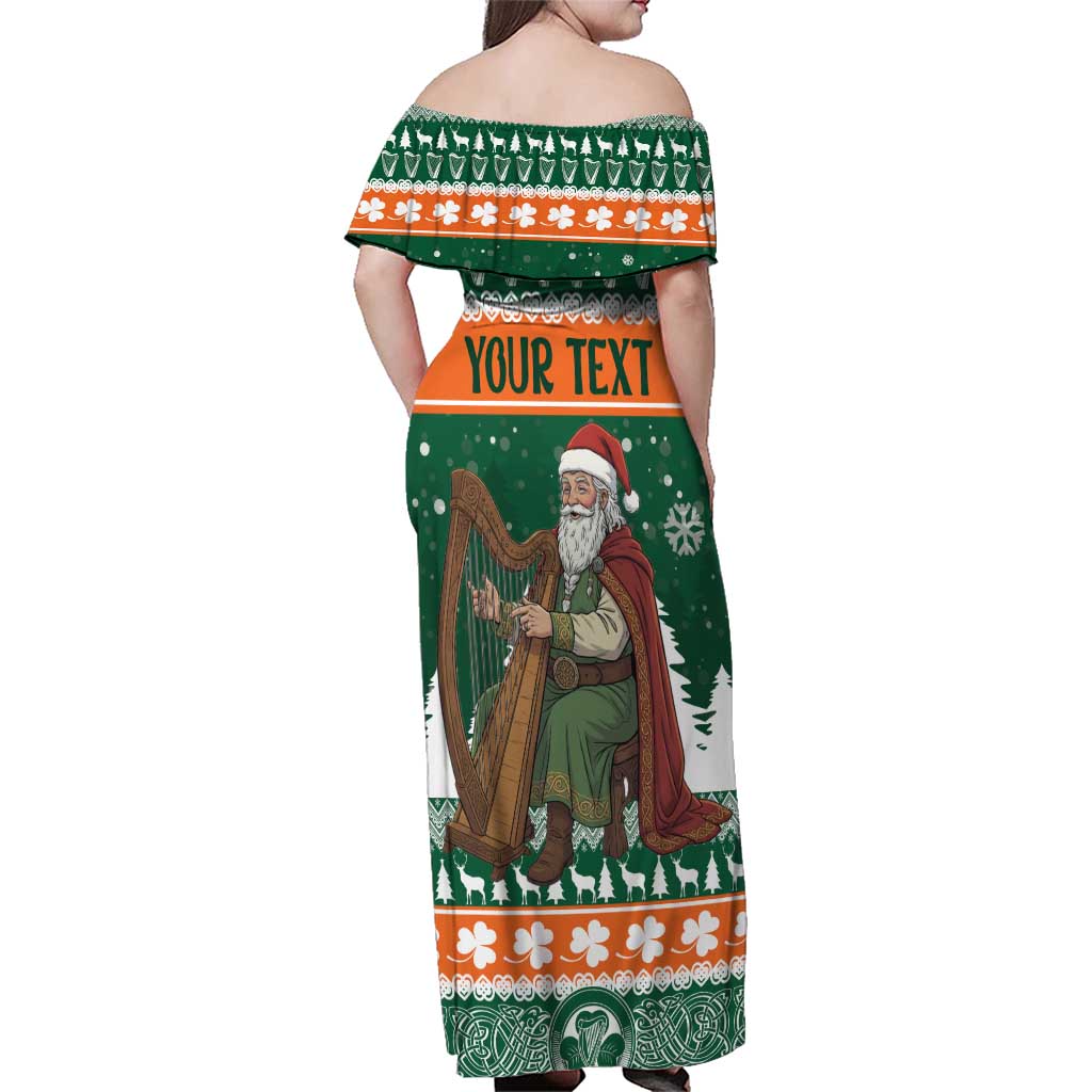 Ireland Christmas Personalized Family Matching Off Shoulder Maxi Dress and Hawaiian Shirt Daidi na Nollag With Irish Harp - Wonder Print Shop