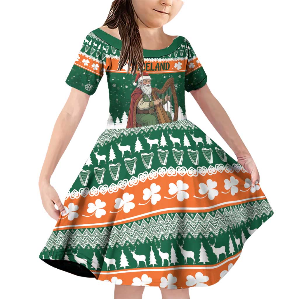 Ireland Christmas Personalized Family Matching Off Shoulder Short Dress and Hawaiian Shirt Daidi na Nollag With Irish Harp - Wonder Print Shop
