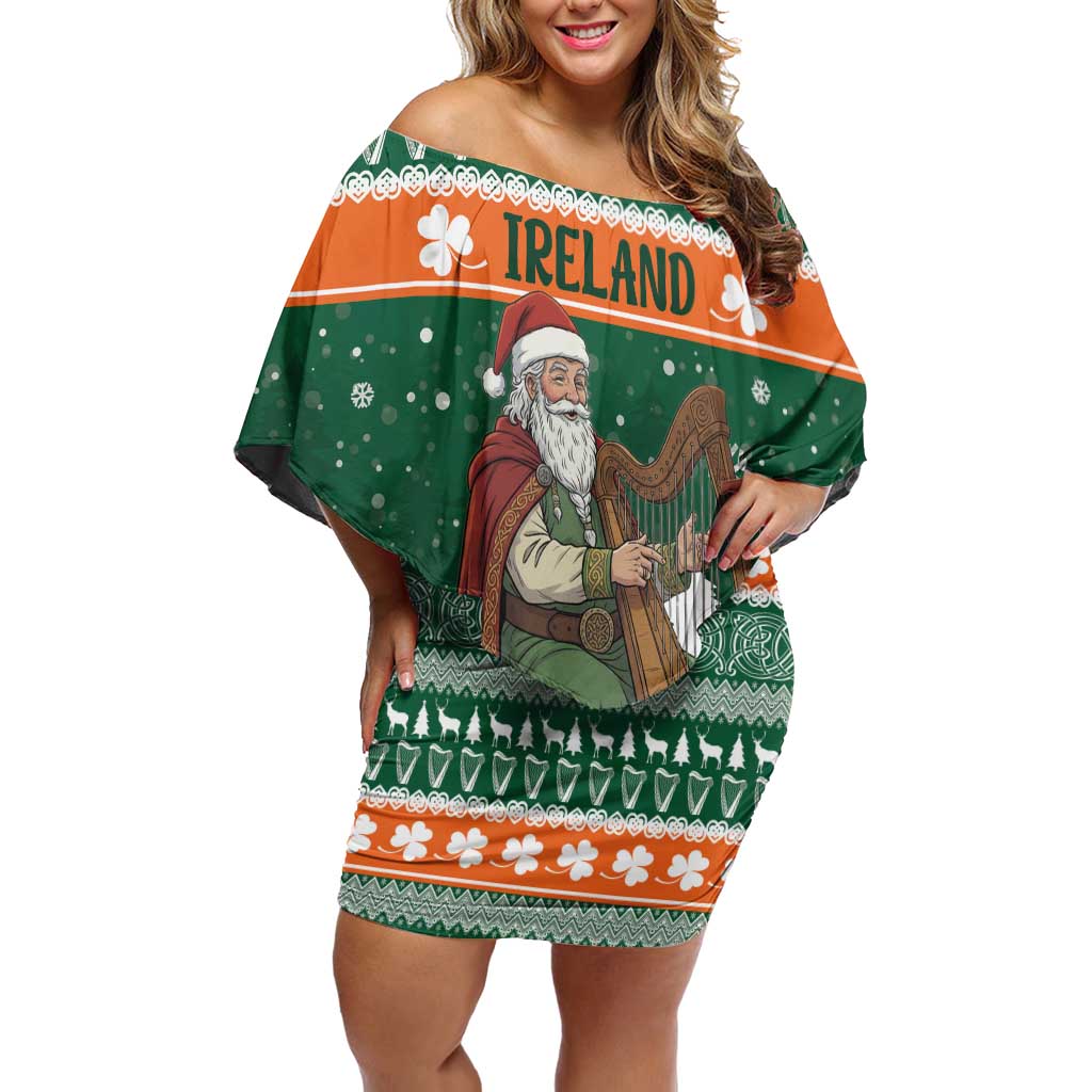 Ireland Christmas Personalized Family Matching Off Shoulder Short Dress and Hawaiian Shirt Daidi na Nollag With Irish Harp - Wonder Print Shop