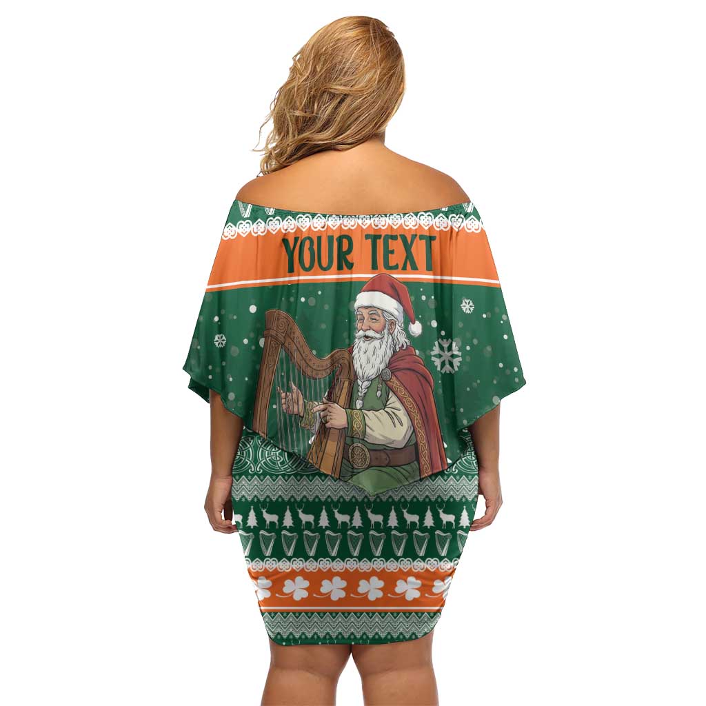 Ireland Christmas Personalized Family Matching Off Shoulder Short Dress and Hawaiian Shirt Daidi na Nollag With Irish Harp - Wonder Print Shop