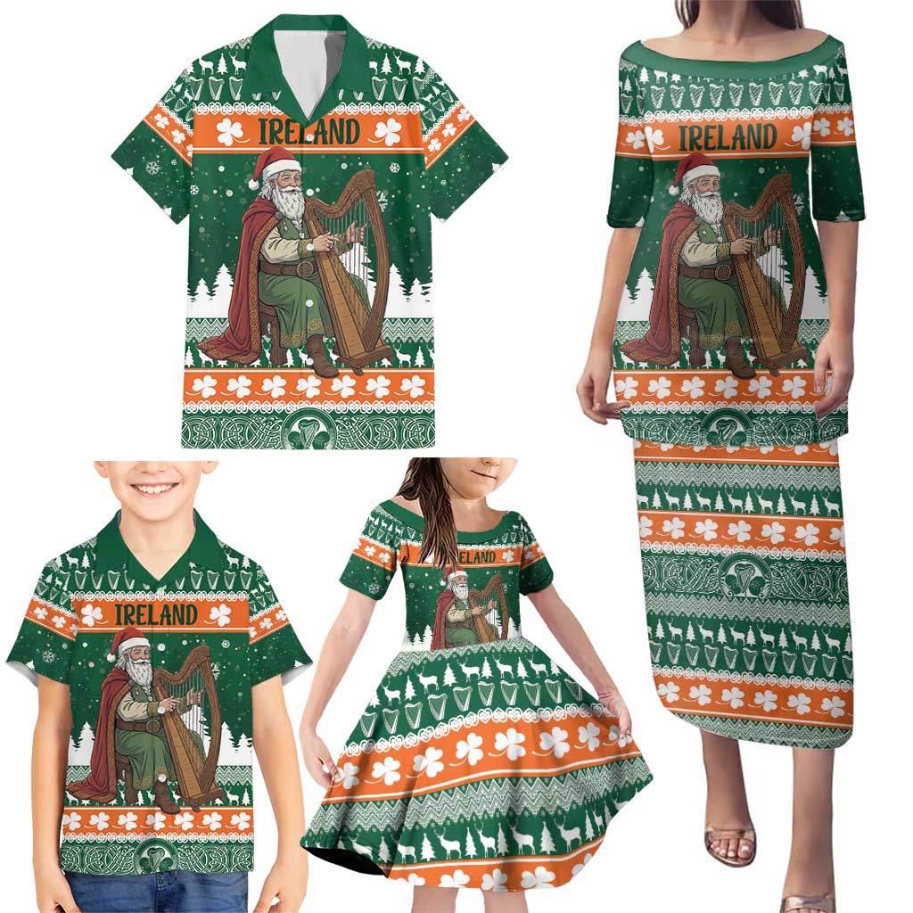 Ireland Christmas Personalized Family Matching Puletasi and Hawaiian Shirt Daidi na Nollag With Irish Harp - Wonder Print Shop