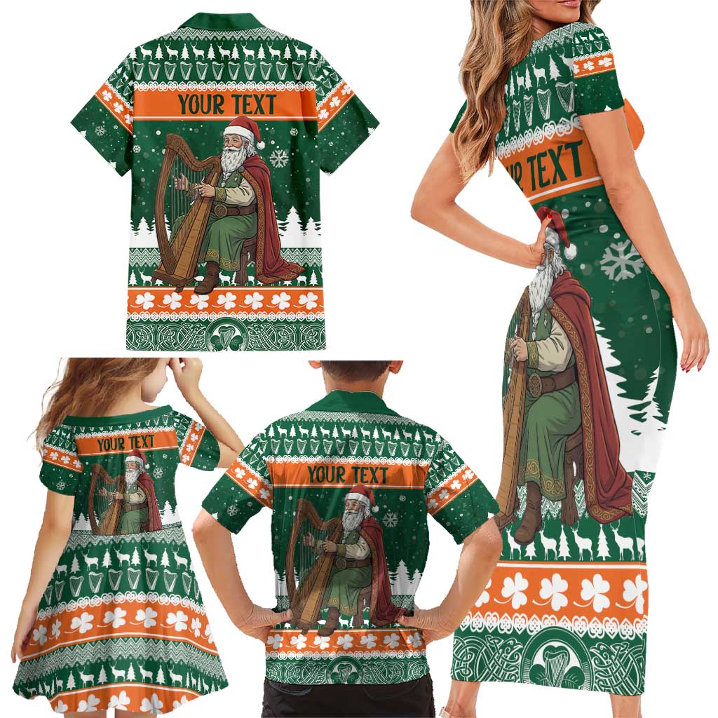 Ireland Christmas Personalized Family Matching Short Sleeve Bodycon Dress and Hawaiian Shirt Daidi na Nollag With Irish Harp - Wonder Print Shop