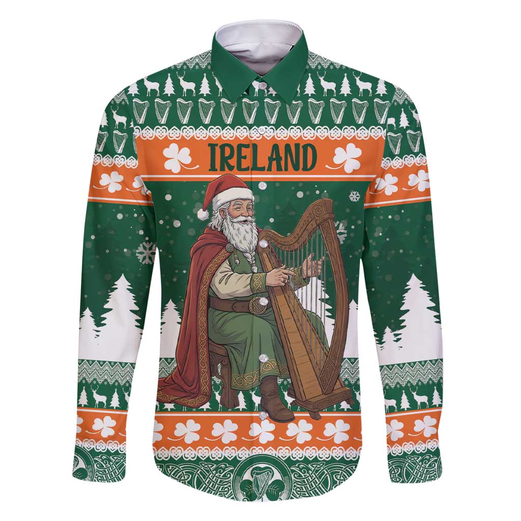 Ireland Christmas Personalized Family Matching Short Sleeve Bodycon Dress and Hawaiian Shirt Daidi na Nollag With Irish Harp - Wonder Print Shop