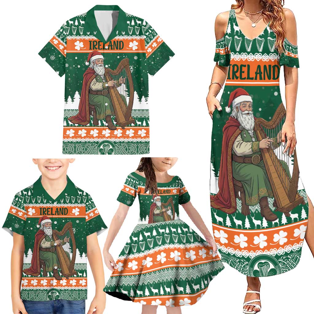 Ireland Christmas Personalized Family Matching Summer Maxi Dress and Hawaiian Shirt Daidi na Nollag With Irish Harp - Wonder Print Shop