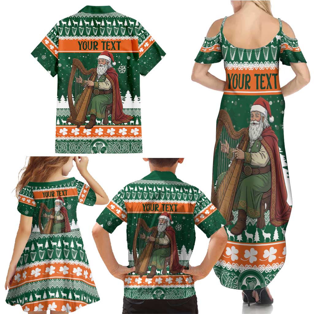 Ireland Christmas Personalized Family Matching Summer Maxi Dress and Hawaiian Shirt Daidi na Nollag With Irish Harp - Wonder Print Shop