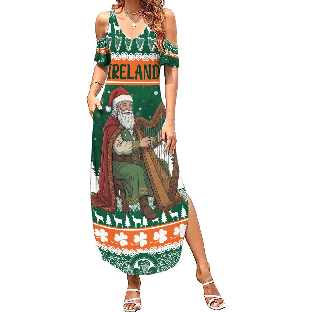 Ireland Christmas Personalized Family Matching Summer Maxi Dress and Hawaiian Shirt Daidi na Nollag With Irish Harp - Wonder Print Shop