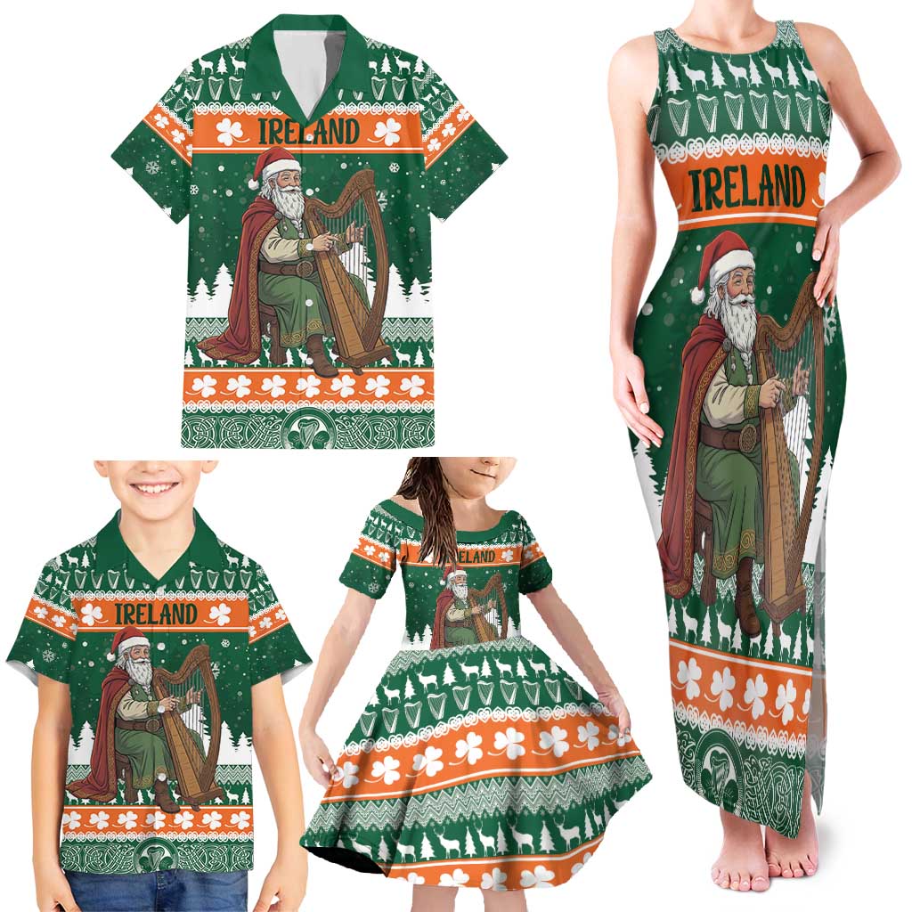 Ireland Christmas Personalized Family Matching Tank Maxi Dress and Hawaiian Shirt Daidi na Nollag With Irish Harp - Wonder Print Shop