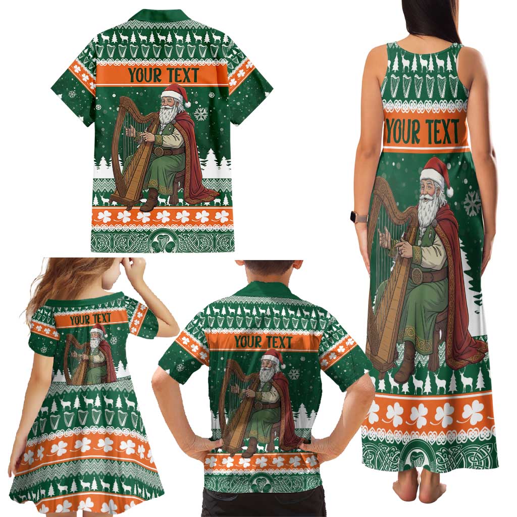 Ireland Christmas Personalized Family Matching Tank Maxi Dress and Hawaiian Shirt Daidi na Nollag With Irish Harp - Wonder Print Shop