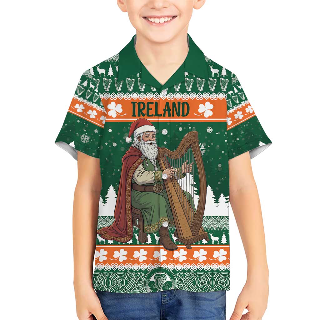 Ireland Christmas Personalized Kid Hawaiian Shirt Daidi na Nollag With Irish Harp - Wonder Print Shop