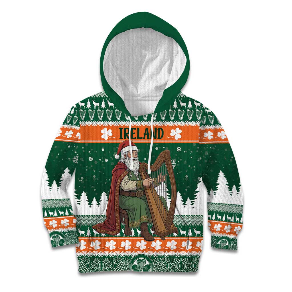 Ireland Christmas Personalized Kid Hoodie Daidi na Nollag With Irish Harp - Wonder Print Shop