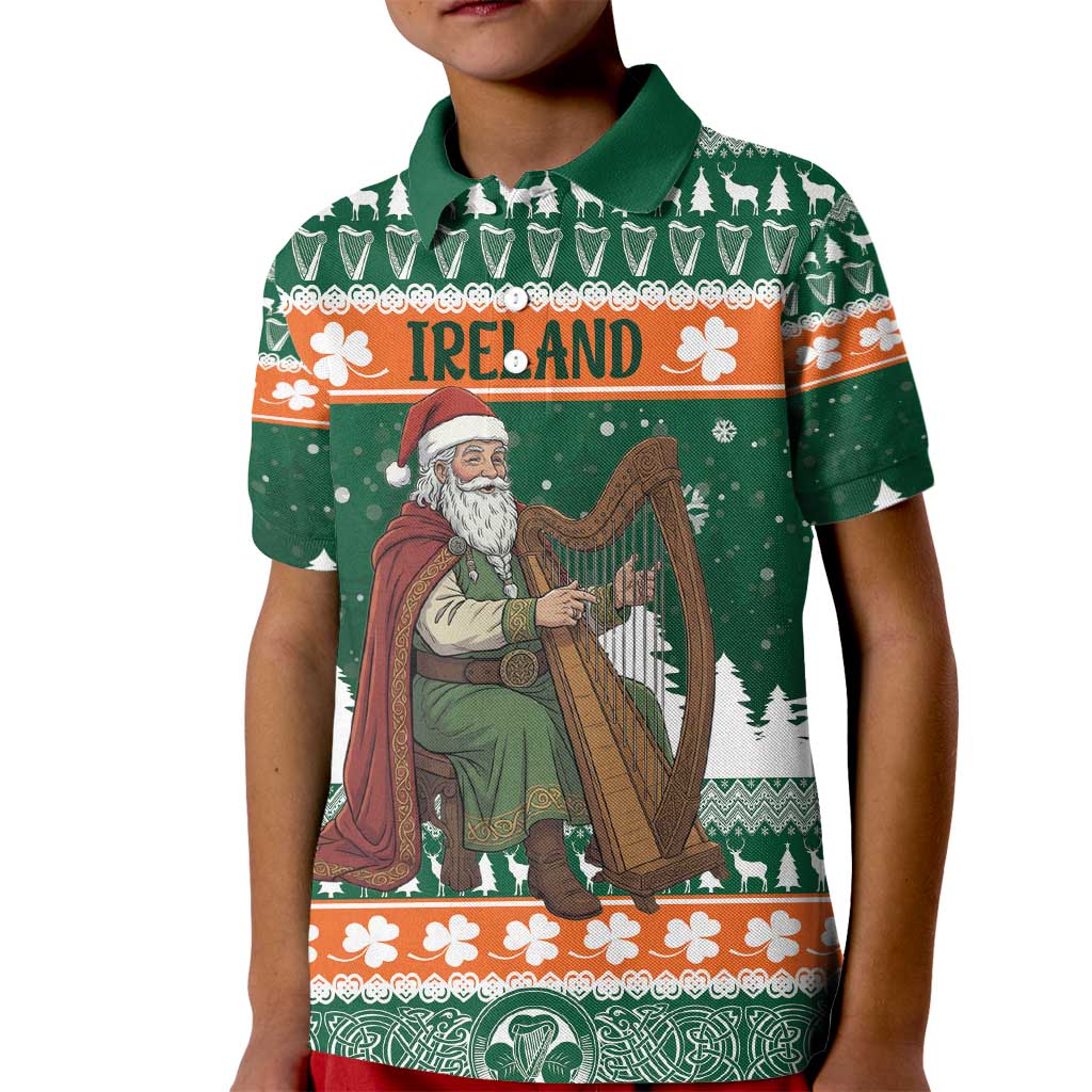 Ireland Christmas Personalized Kid Polo Shirt Daidi na Nollag With Irish Harp - Wonder Print Shop
