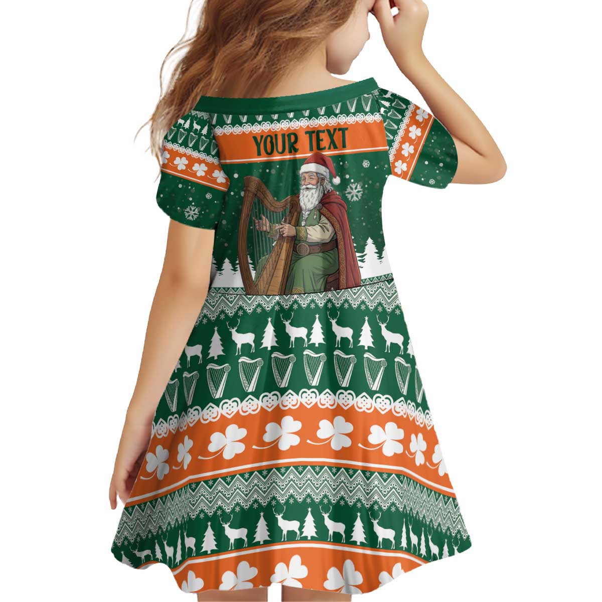 Ireland Christmas Personalized Kid Short Sleeve Dress Daidi na Nollag With Irish Harp - Wonder Print Shop