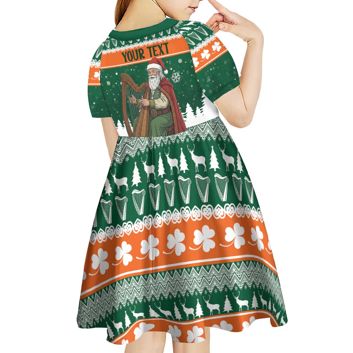 Ireland Christmas Personalized Kid Short Sleeve Dress Daidi na Nollag With Irish Harp - Wonder Print Shop