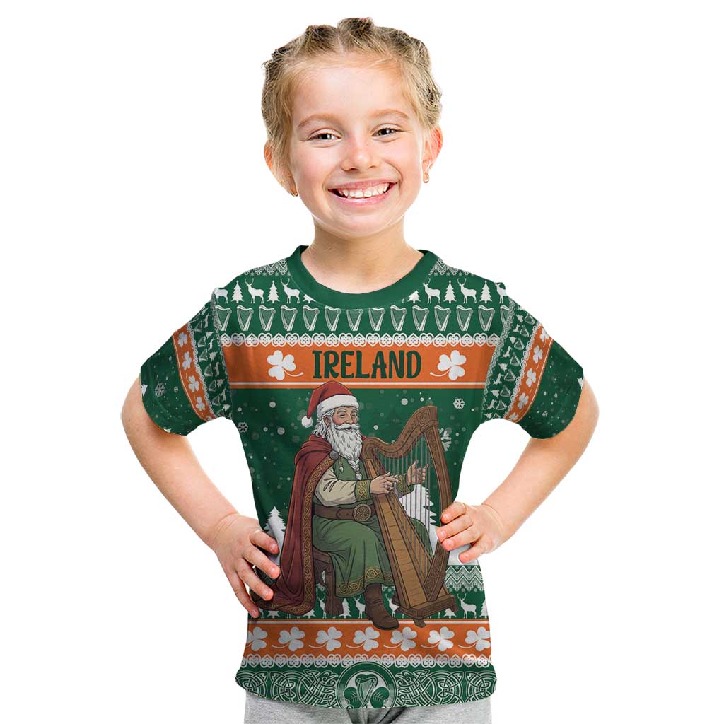 Ireland Christmas Personalized Kid T Shirt Daidi na Nollag With Irish Harp - Wonder Print Shop