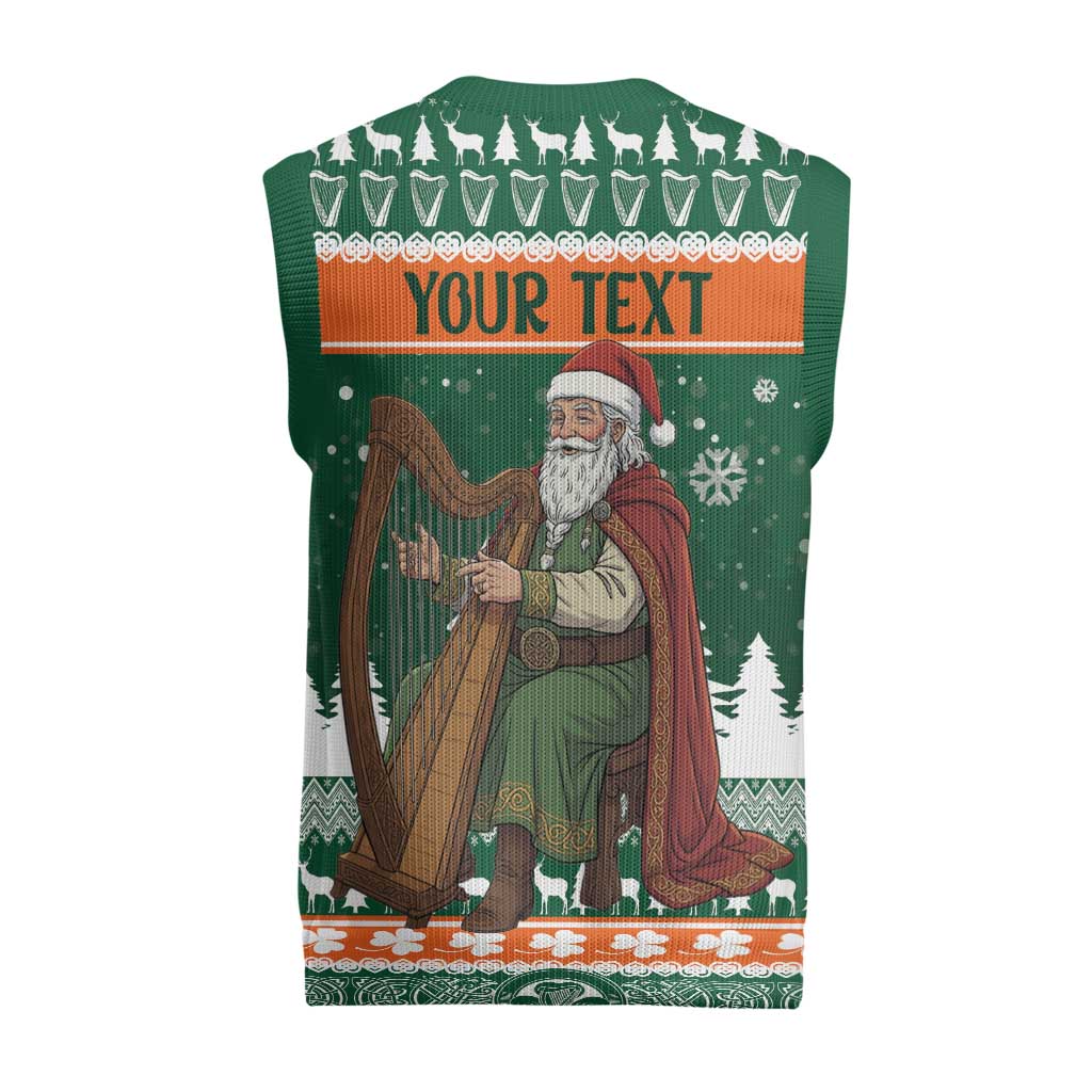 Ireland Christmas Personalized Christmas Knitted V-Neck Vest Daidi na Nollag With Irish Harp - Wonder Print Shop