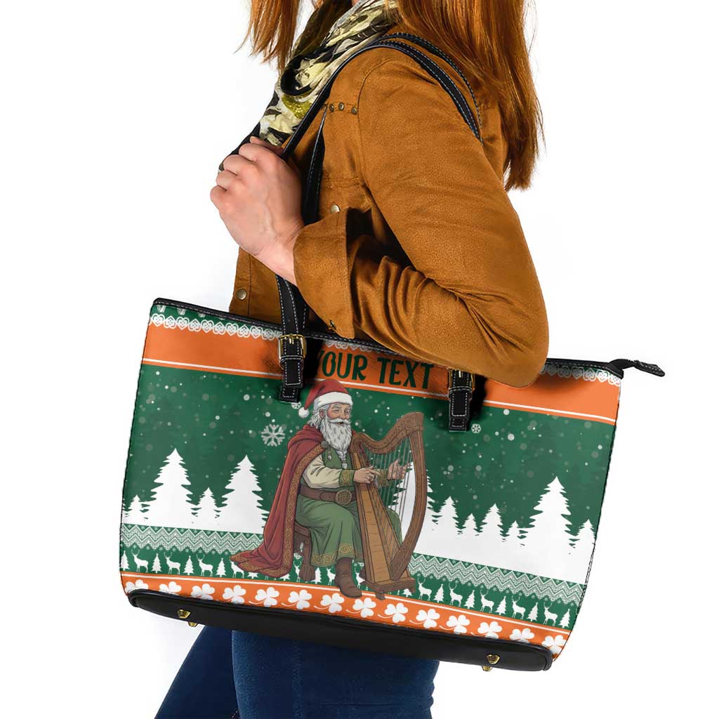 Ireland Christmas Personalized Leather Tote Bag Daidi na Nollag With Irish Harp - Wonder Print Shop