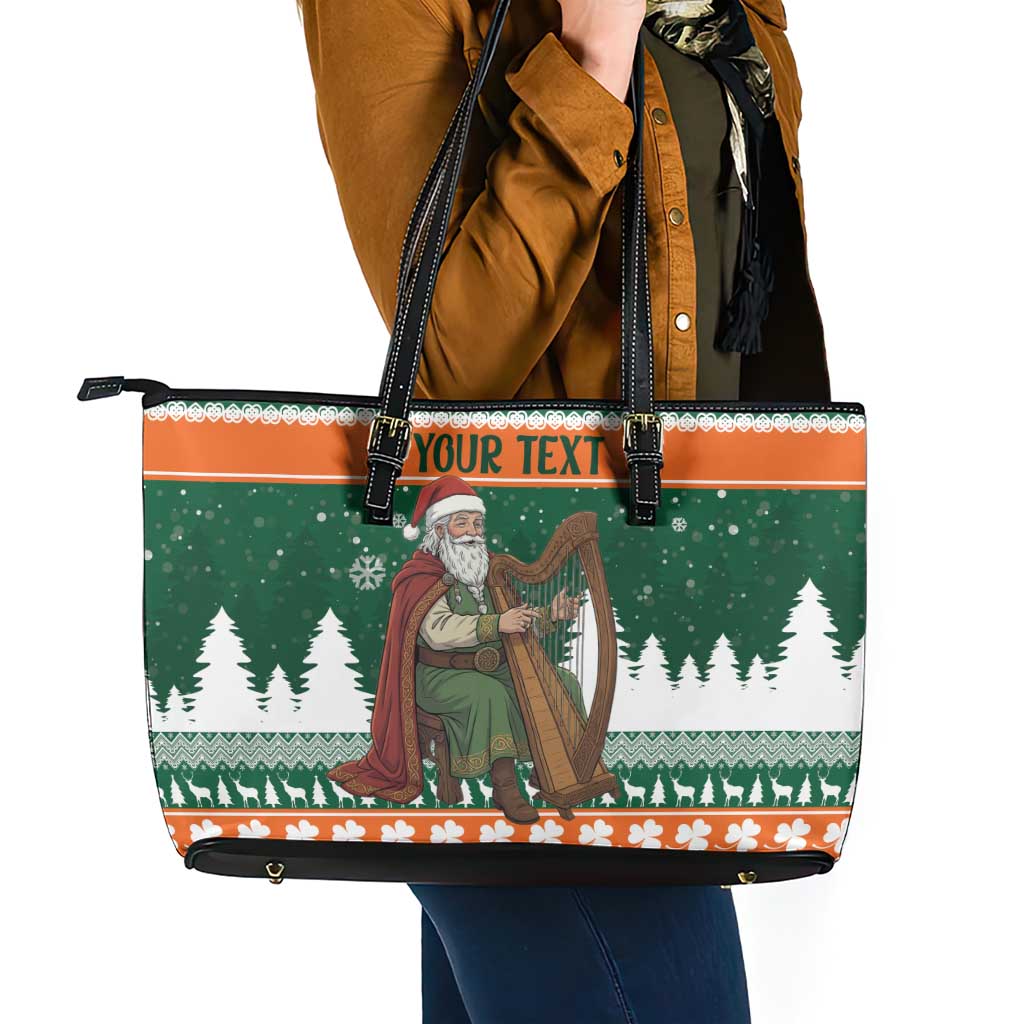 Ireland Christmas Personalized Leather Tote Bag Daidi na Nollag With Irish Harp - Wonder Print Shop
