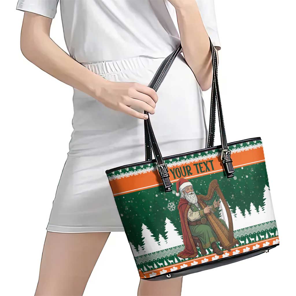 Ireland Christmas Personalized Leather Tote Bag Daidi na Nollag With Irish Harp - Wonder Print Shop