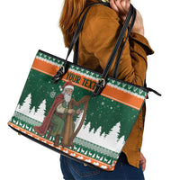 Ireland Christmas Personalized Leather Tote Bag Daidi na Nollag With Irish Harp - Wonder Print Shop