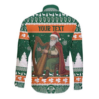 Ireland Christmas Personalized Long Sleeve Button Shirt Daidi na Nollag With Irish Harp - Wonder Print Shop