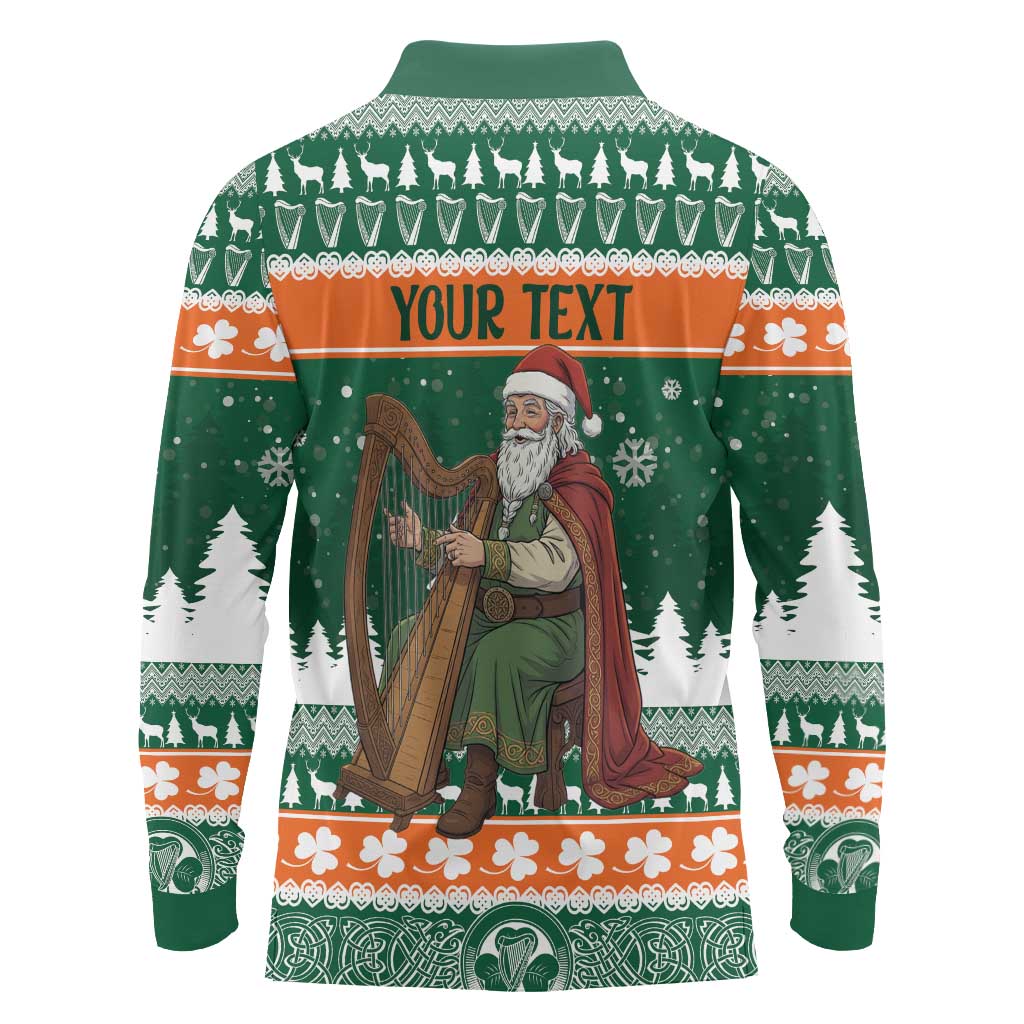 Ireland Christmas Personalized Long Sleeve Polo Shirt Daidi na Nollag With Irish Harp - Wonder Print Shop