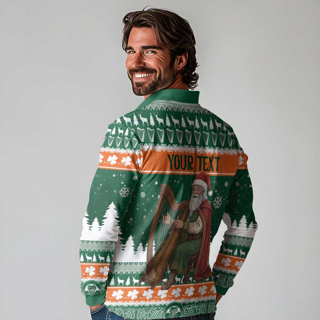 Ireland Christmas Personalized Long Sleeve Polo Shirt Daidi na Nollag With Irish Harp - Wonder Print Shop