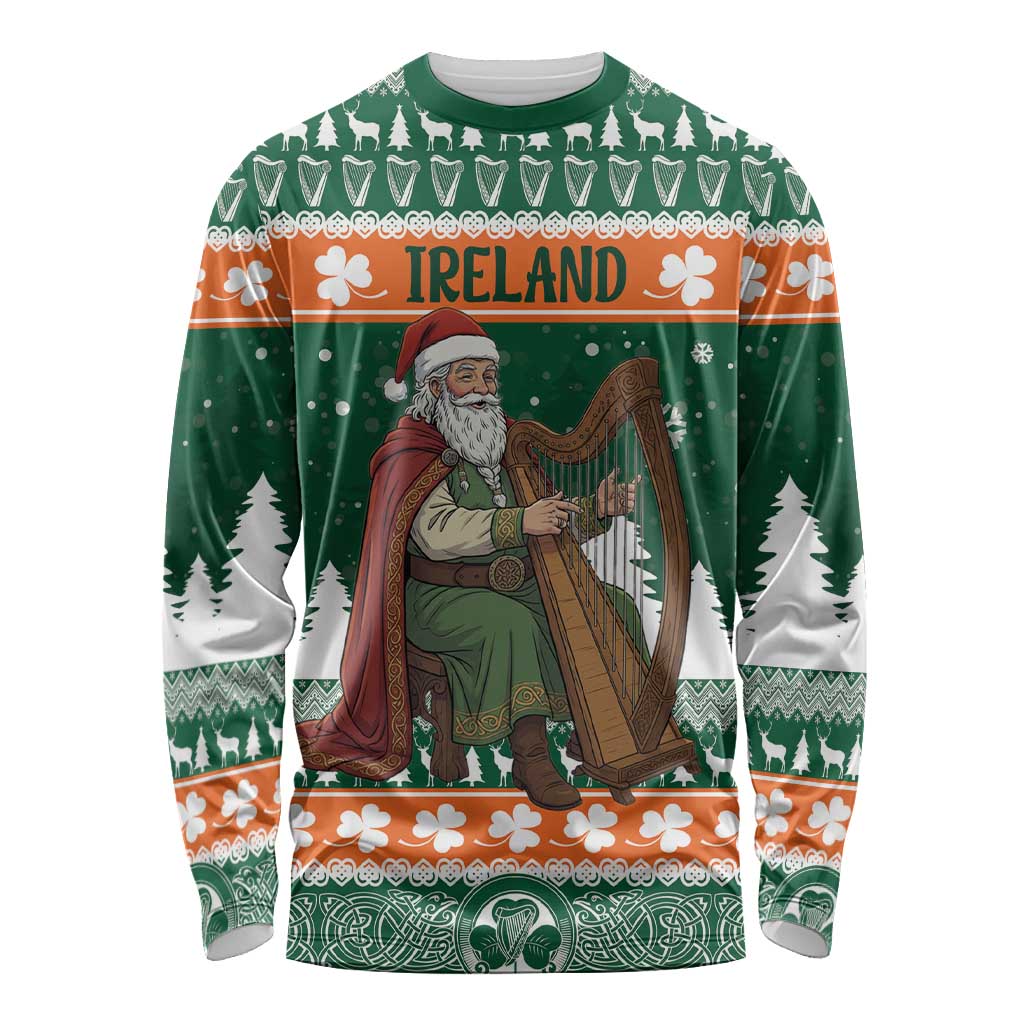 Ireland Christmas Personalized Long Sleeve Shirt Daidi na Nollag With Irish Harp - Wonder Print Shop