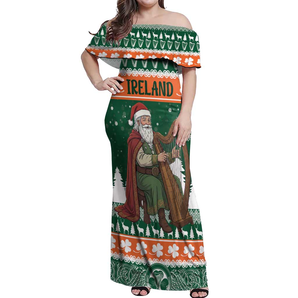 Ireland Christmas Personalized Off Shoulder Maxi Dress Daidi na Nollag With Irish Harp - Wonder Print Shop