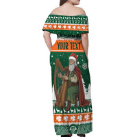 Ireland Christmas Personalized Off Shoulder Maxi Dress Daidi na Nollag With Irish Harp - Wonder Print Shop