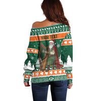 Ireland Christmas Personalized Off Shoulder Sweater Daidi na Nollag With Irish Harp - Wonder Print Shop