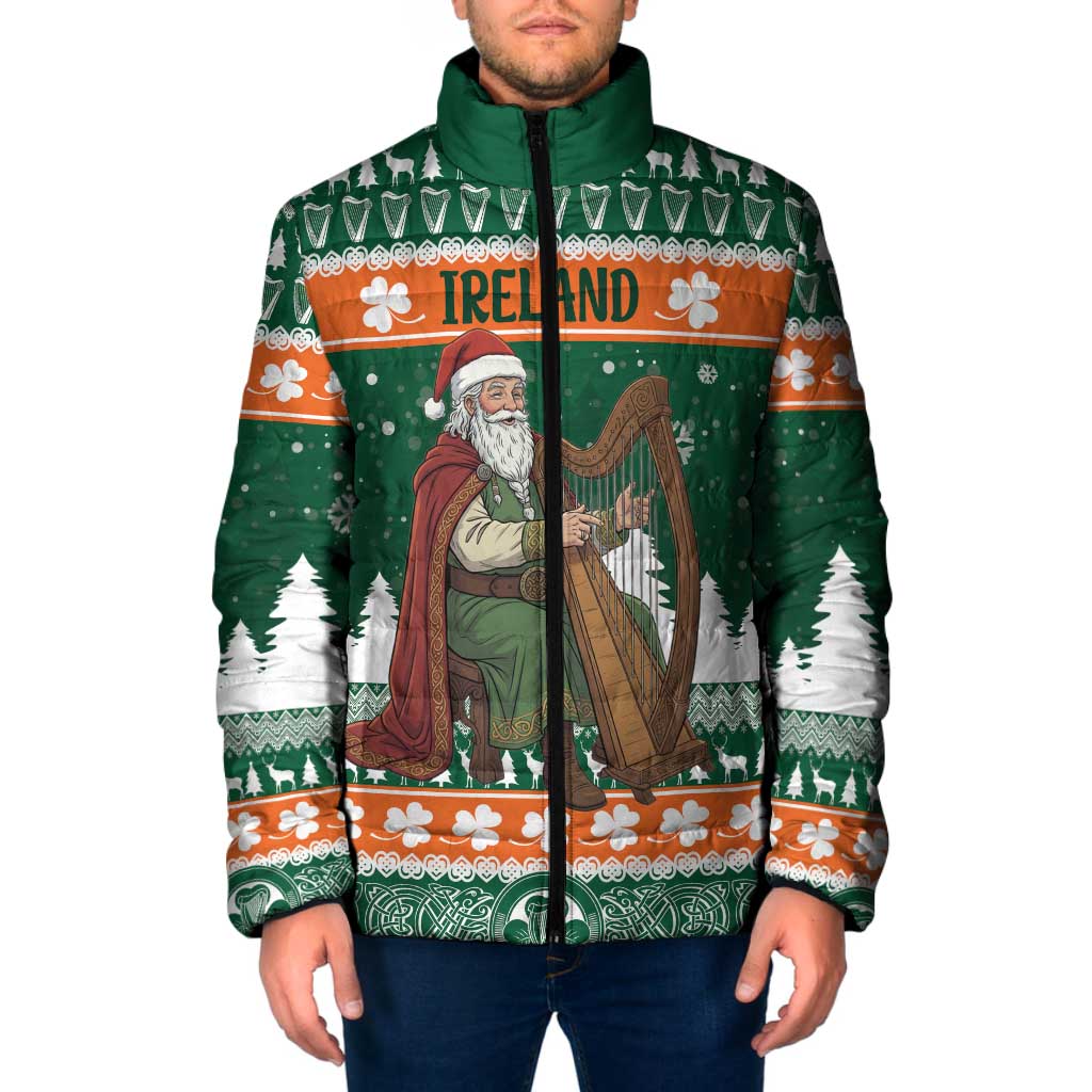 Ireland Christmas Personalized Padded Jacket Daidi na Nollag With Irish Harp - Wonder Print Shop