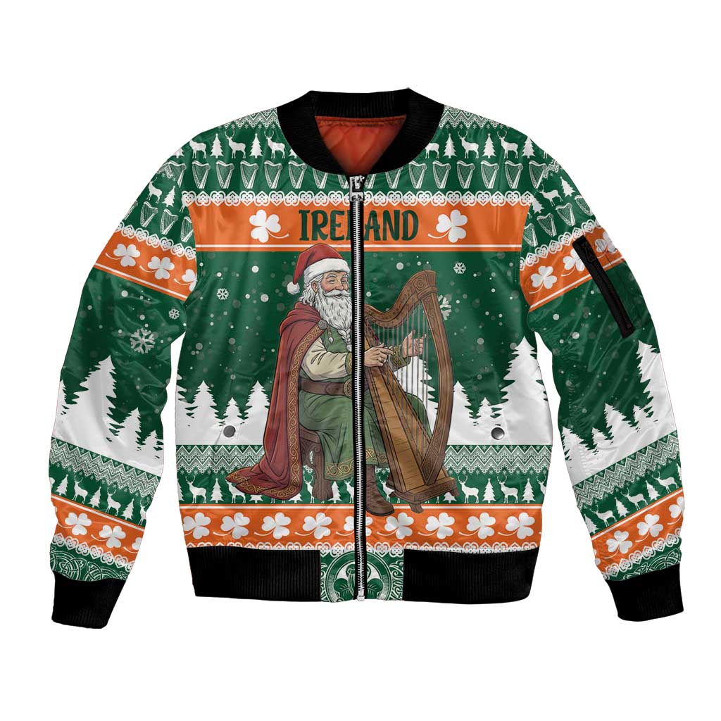 Ireland Christmas Personalized Sleeve Zip Bomber Jacket Daidi na Nollag With Irish Harp - Wonder Print Shop