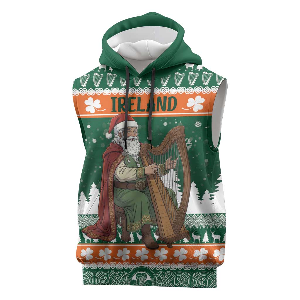 Ireland Christmas Personalized Sleeveless Hoodie Daidi na Nollag With Irish Harp - Wonder Print Shop