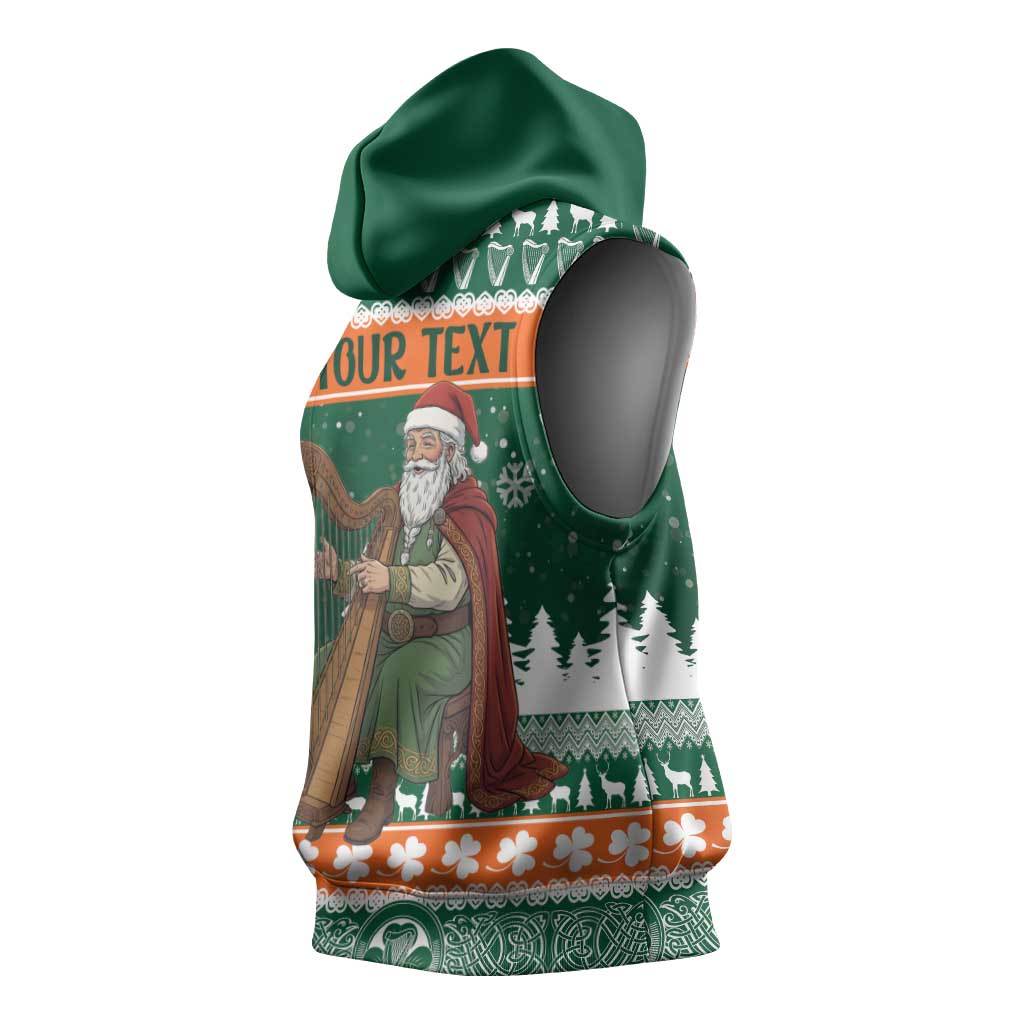 Ireland Christmas Personalized Sleeveless Hoodie Daidi na Nollag With Irish Harp - Wonder Print Shop