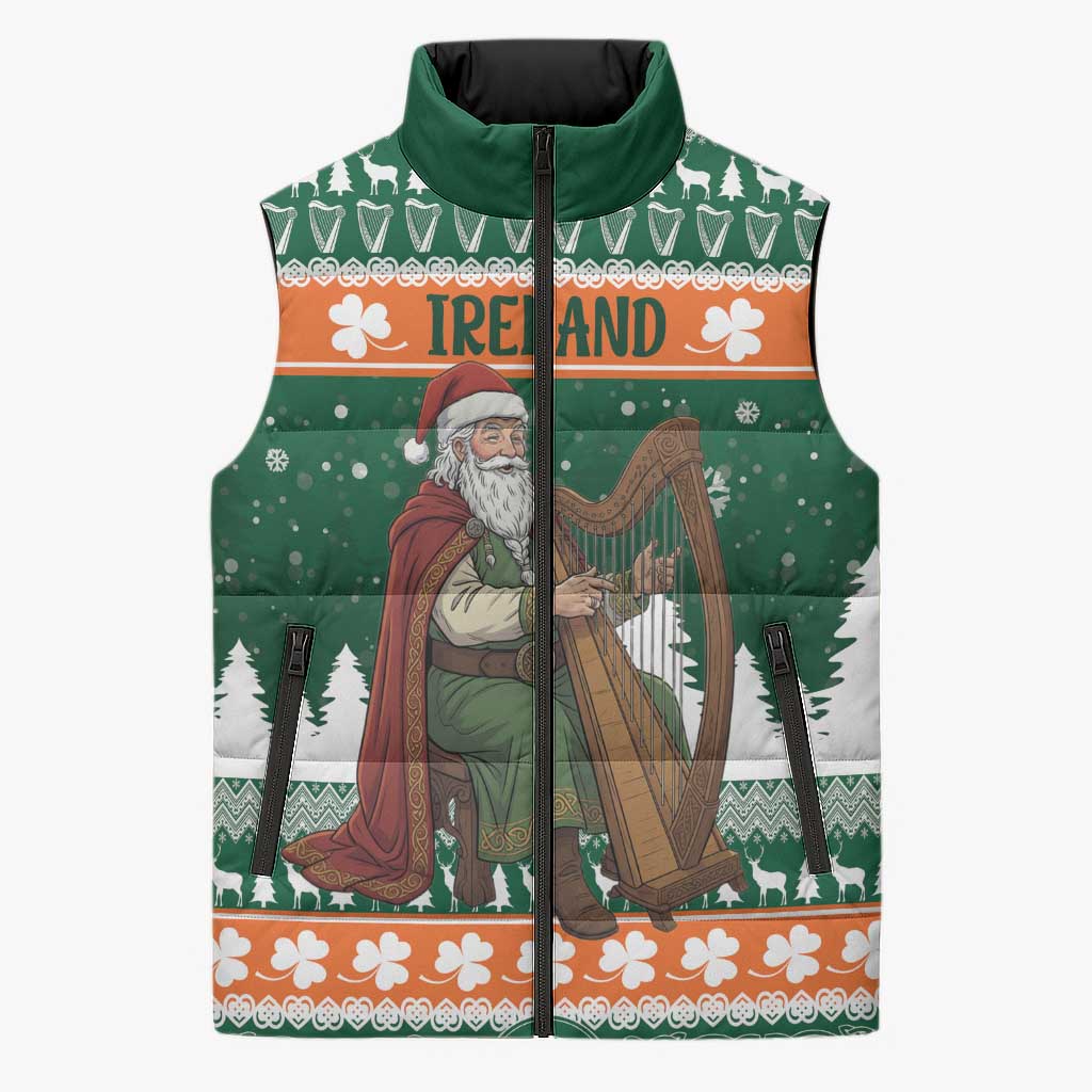 Ireland Christmas Personalized Sleeveless Puffer Jacket Daidi na Nollag With Irish Harp - Wonder Print Shop