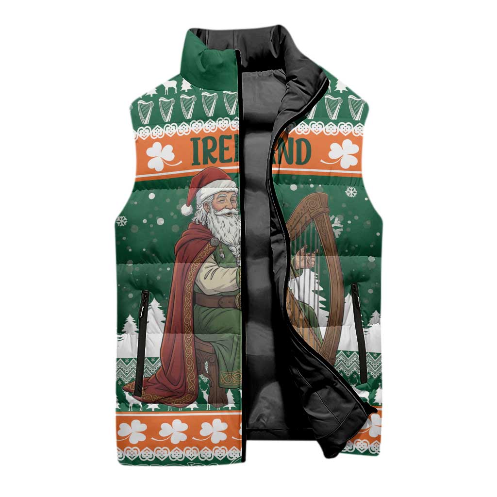 Ireland Christmas Personalized Sleeveless Puffer Jacket Daidi na Nollag With Irish Harp - Wonder Print Shop