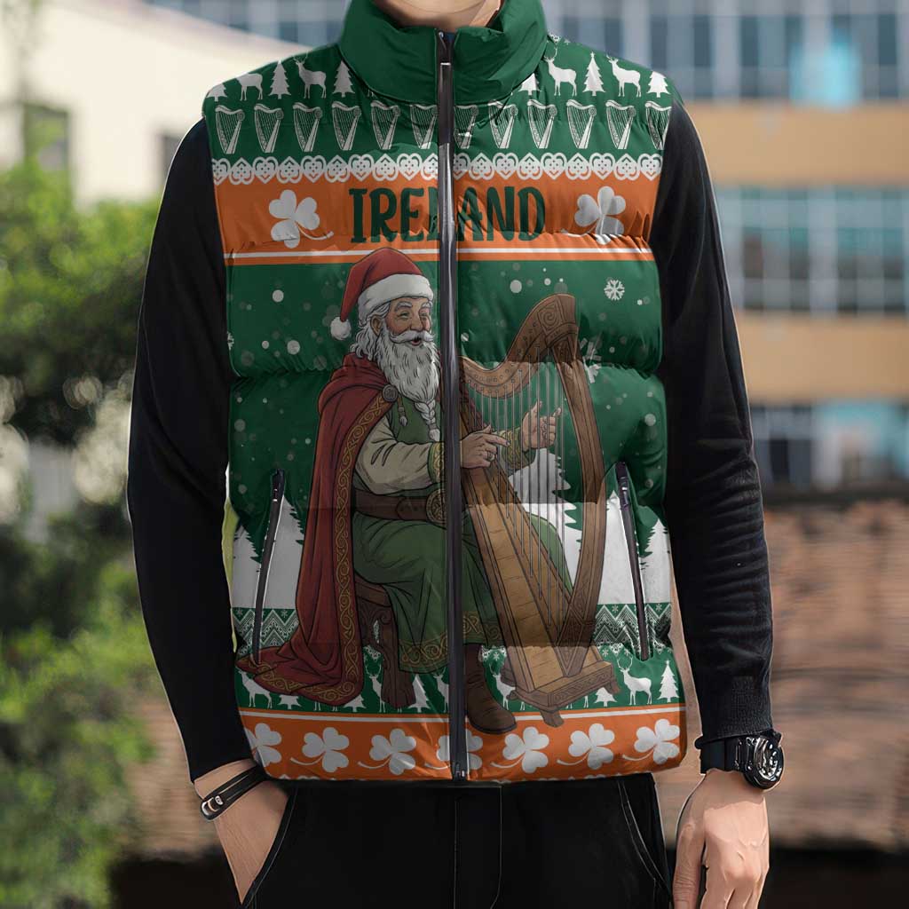 Ireland Christmas Personalized Sleeveless Puffer Jacket Daidi na Nollag With Irish Harp - Wonder Print Shop