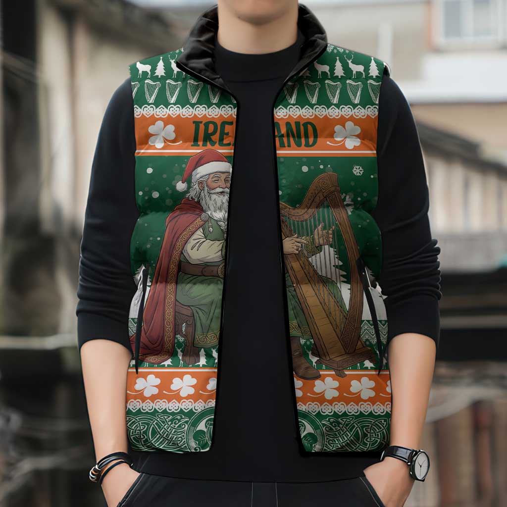 Ireland Christmas Personalized Sleeveless Puffer Jacket Daidi na Nollag With Irish Harp - Wonder Print Shop