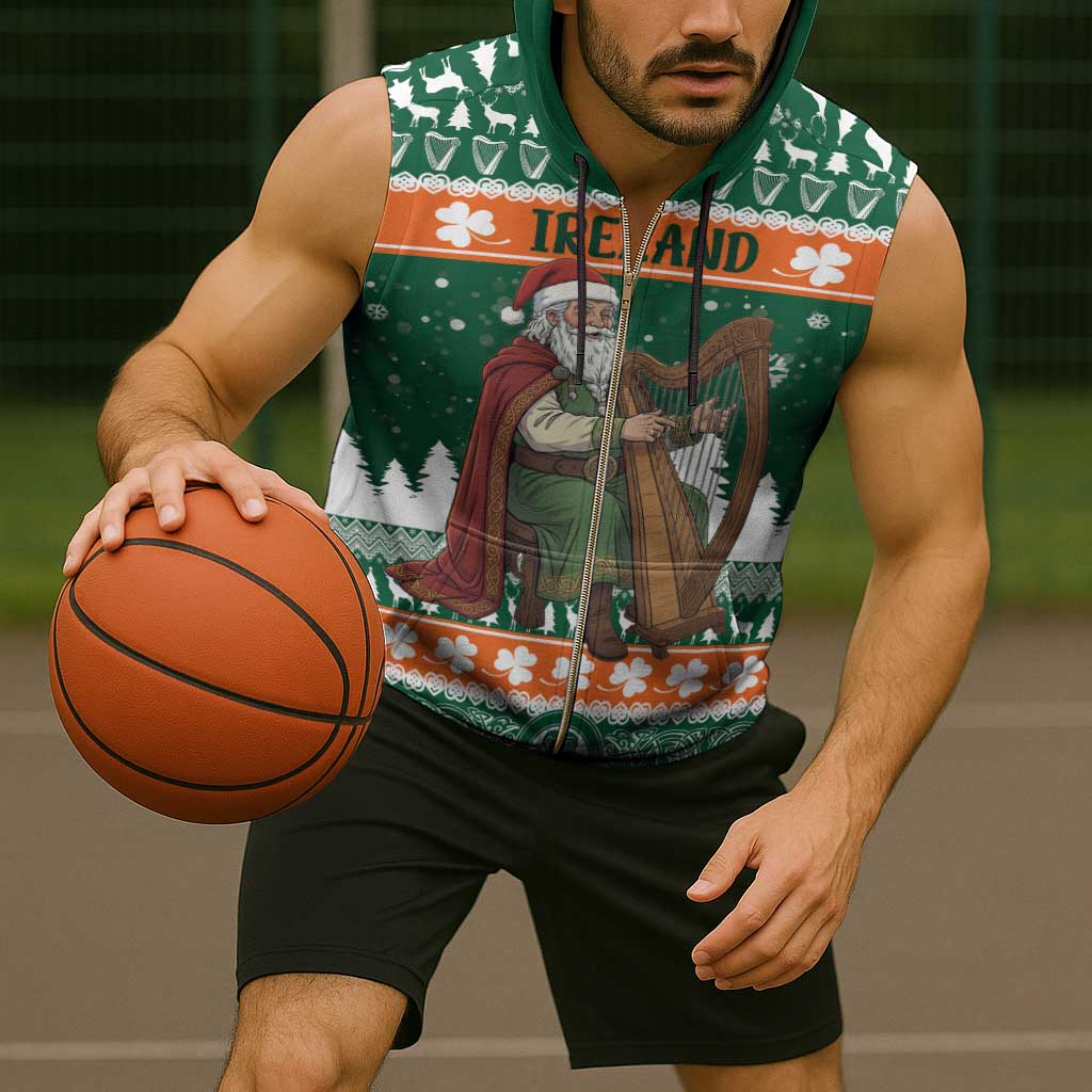 Ireland Christmas Personalized Sleeveless Zip Hoodie Daidi na Nollag With Irish Harp - Wonder Print Shop