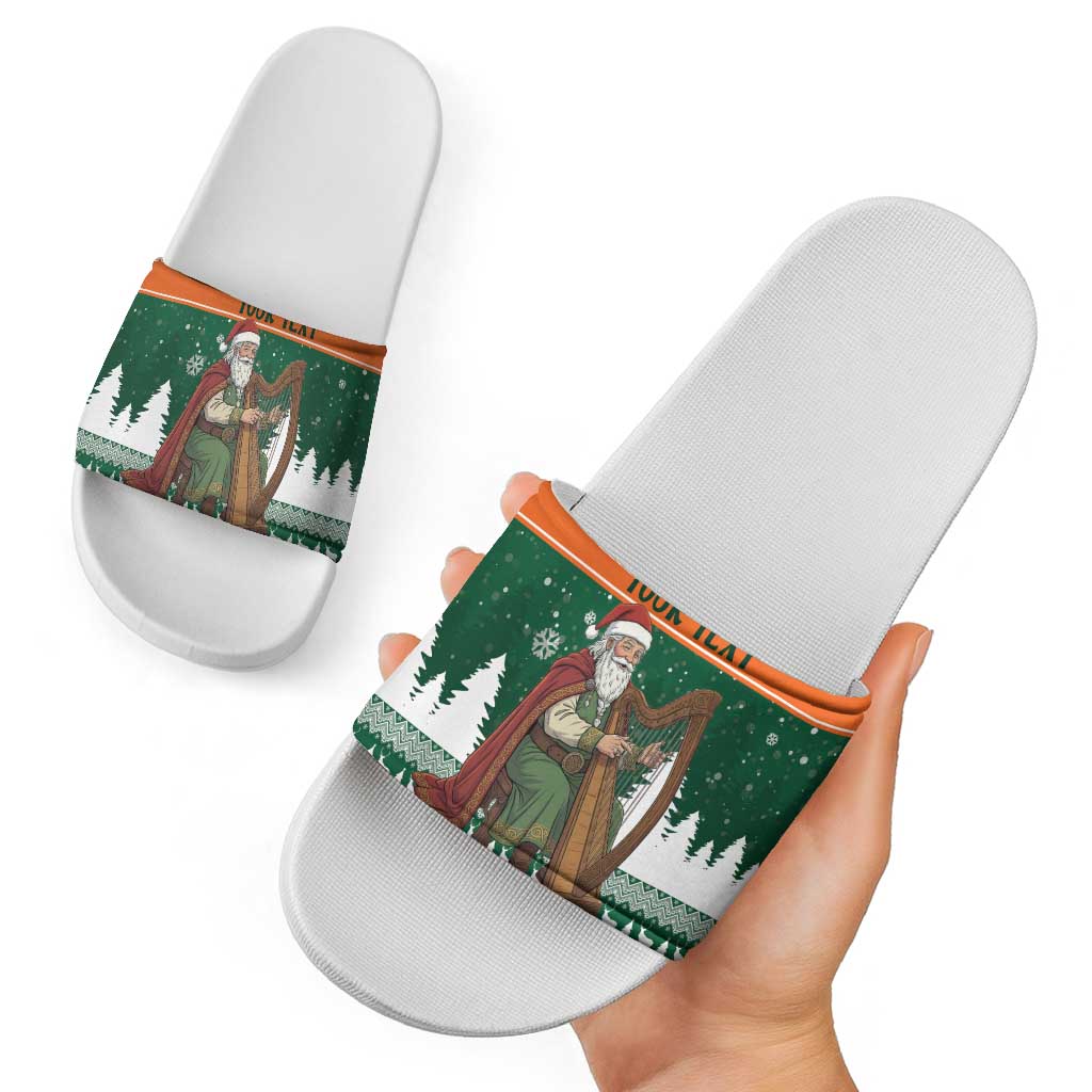Ireland Christmas Personalized Slide Sandals Daidi na Nollag With Irish Harp - Wonder Print Shop