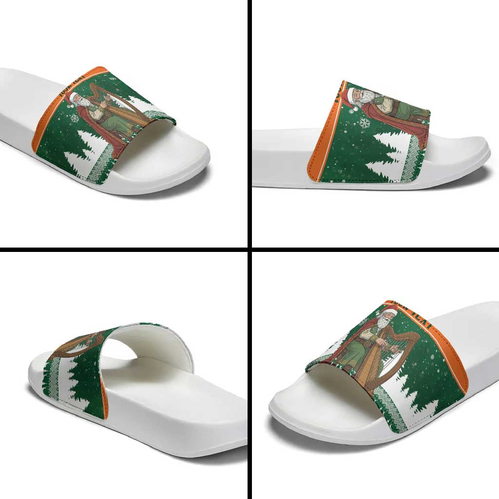 Ireland Christmas Personalized Slide Sandals Daidi na Nollag With Irish Harp - Wonder Print Shop