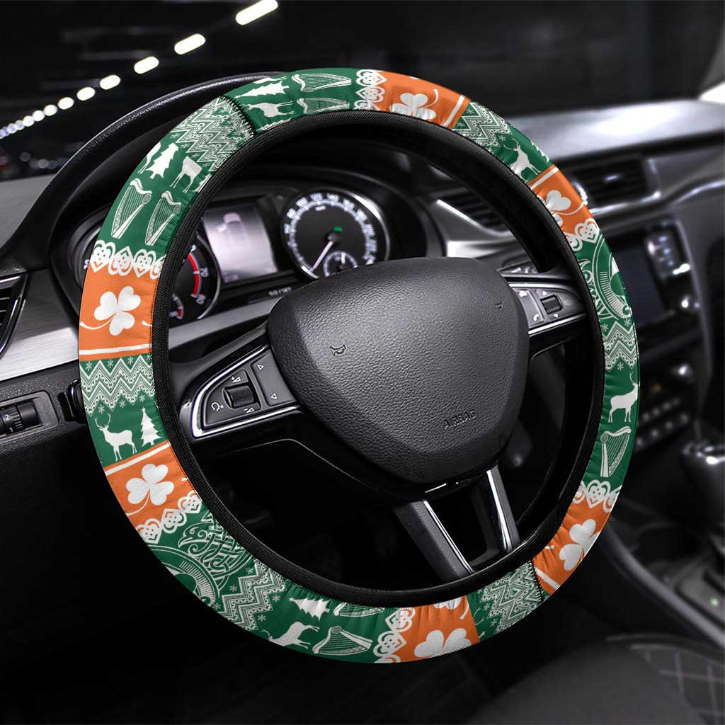 Ireland Christmas Steering Wheel Cover Daidi na Nollag With Irish Harp - Wonder Print Shop
