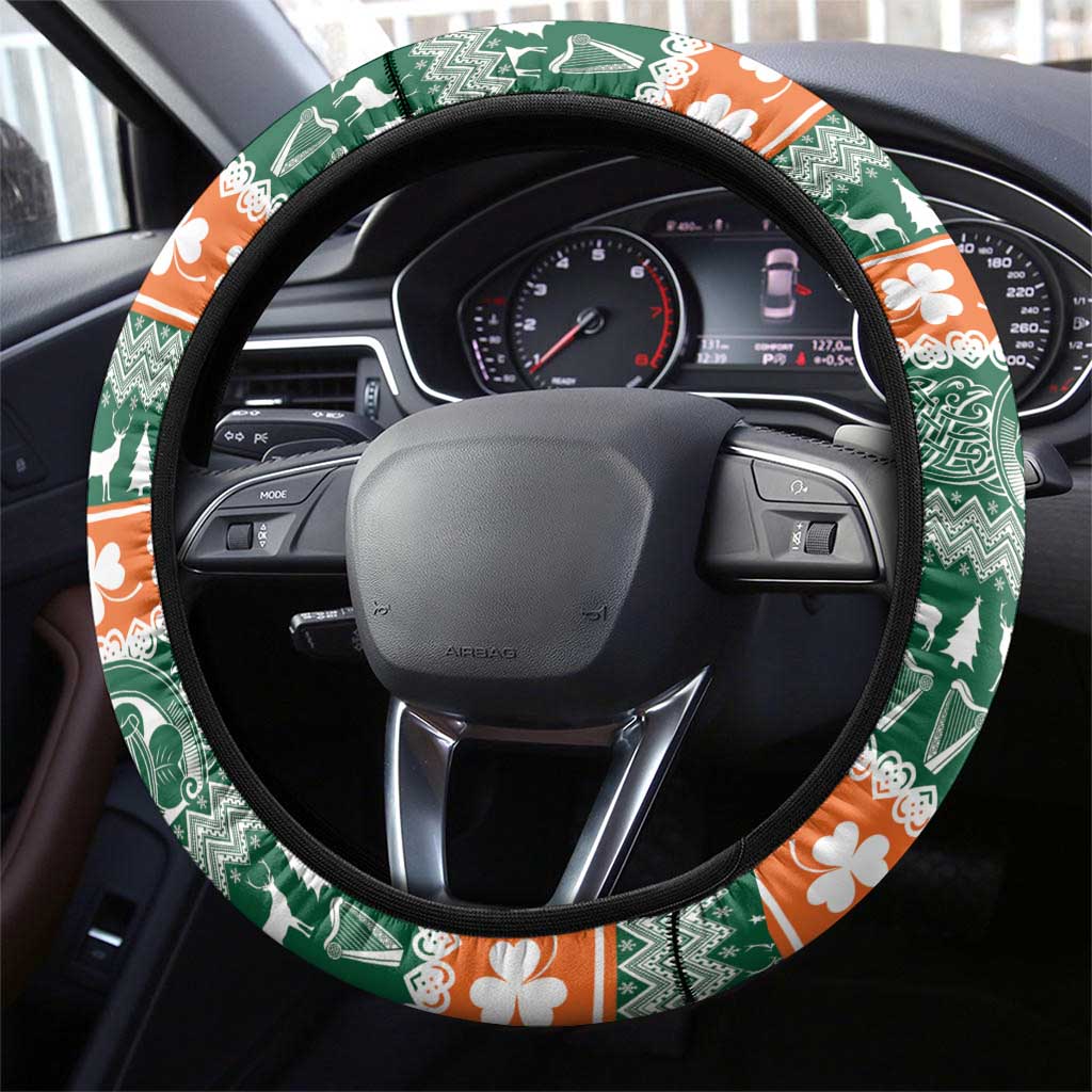 Ireland Christmas Steering Wheel Cover Daidi na Nollag With Irish Harp - Wonder Print Shop