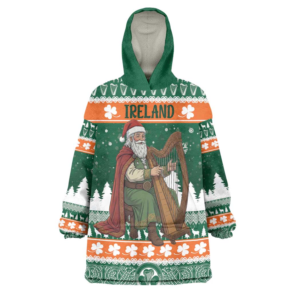 Ireland Christmas Personalized Wearable Blanket Hoodie Daidi na Nollag With Irish Harp - Wonder Print Shop