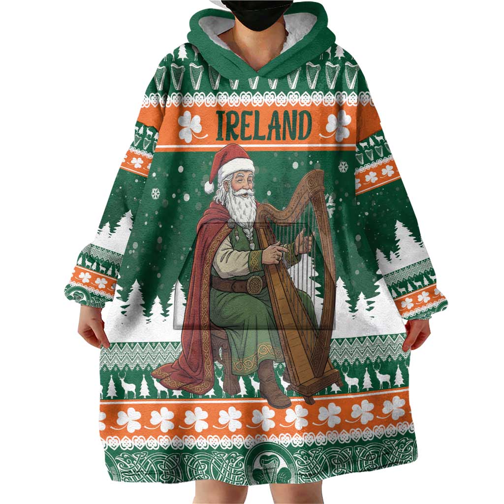 Ireland Christmas Personalized Wearable Blanket Hoodie Daidi na Nollag With Irish Harp - Wonder Print Shop