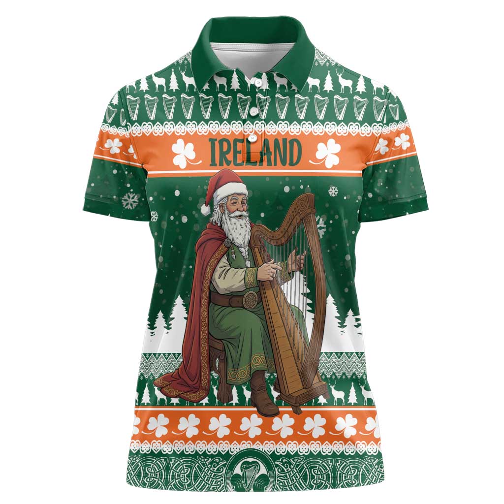 Ireland Christmas Personalized Women Polo Shirt Daidi na Nollag With Irish Harp - Wonder Print Shop