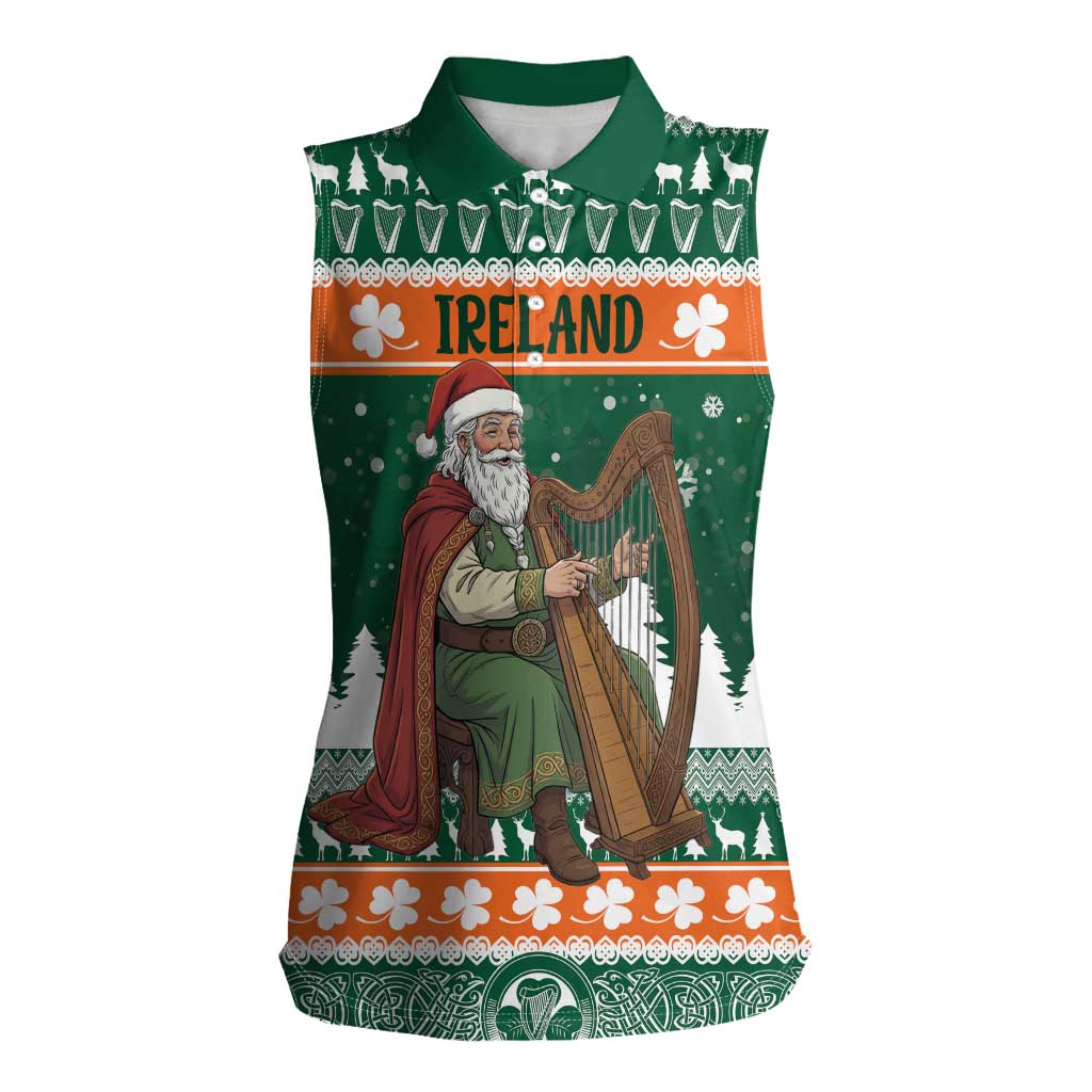 Ireland Christmas Personalized Women Sleeveless Polo Shirt Daidi na Nollag With Irish Harp - Wonder Print Shop