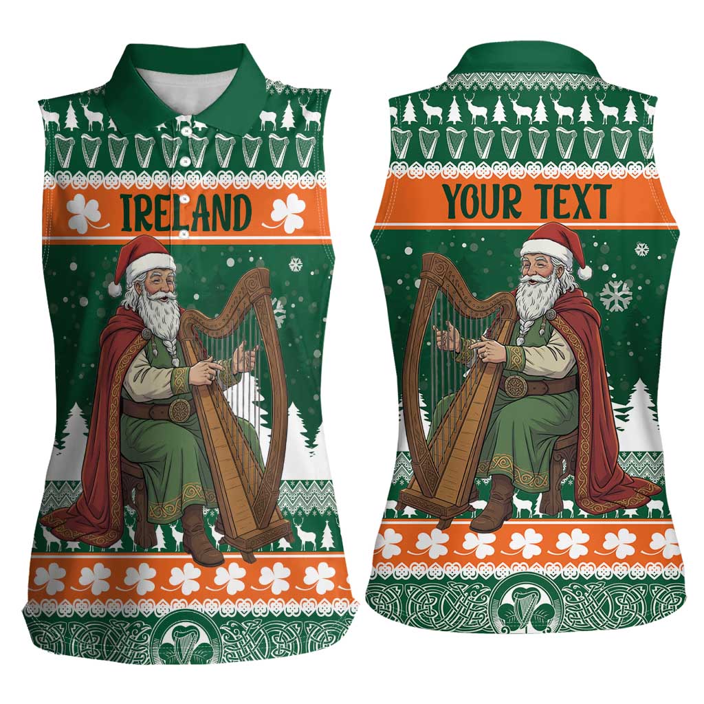 Ireland Christmas Personalized Women Sleeveless Polo Shirt Daidi na Nollag With Irish Harp - Wonder Print Shop