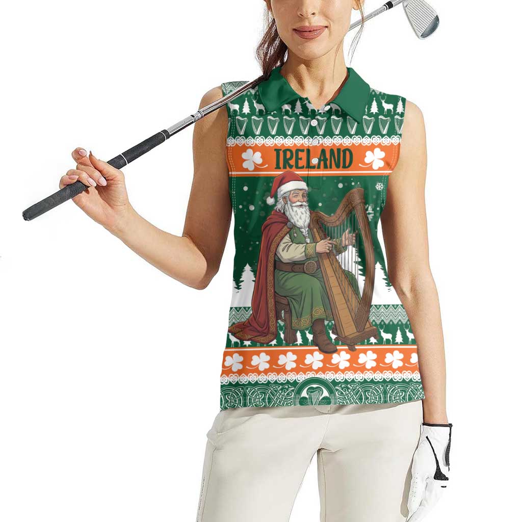 Ireland Christmas Personalized Women Sleeveless Polo Shirt Daidi na Nollag With Irish Harp - Wonder Print Shop